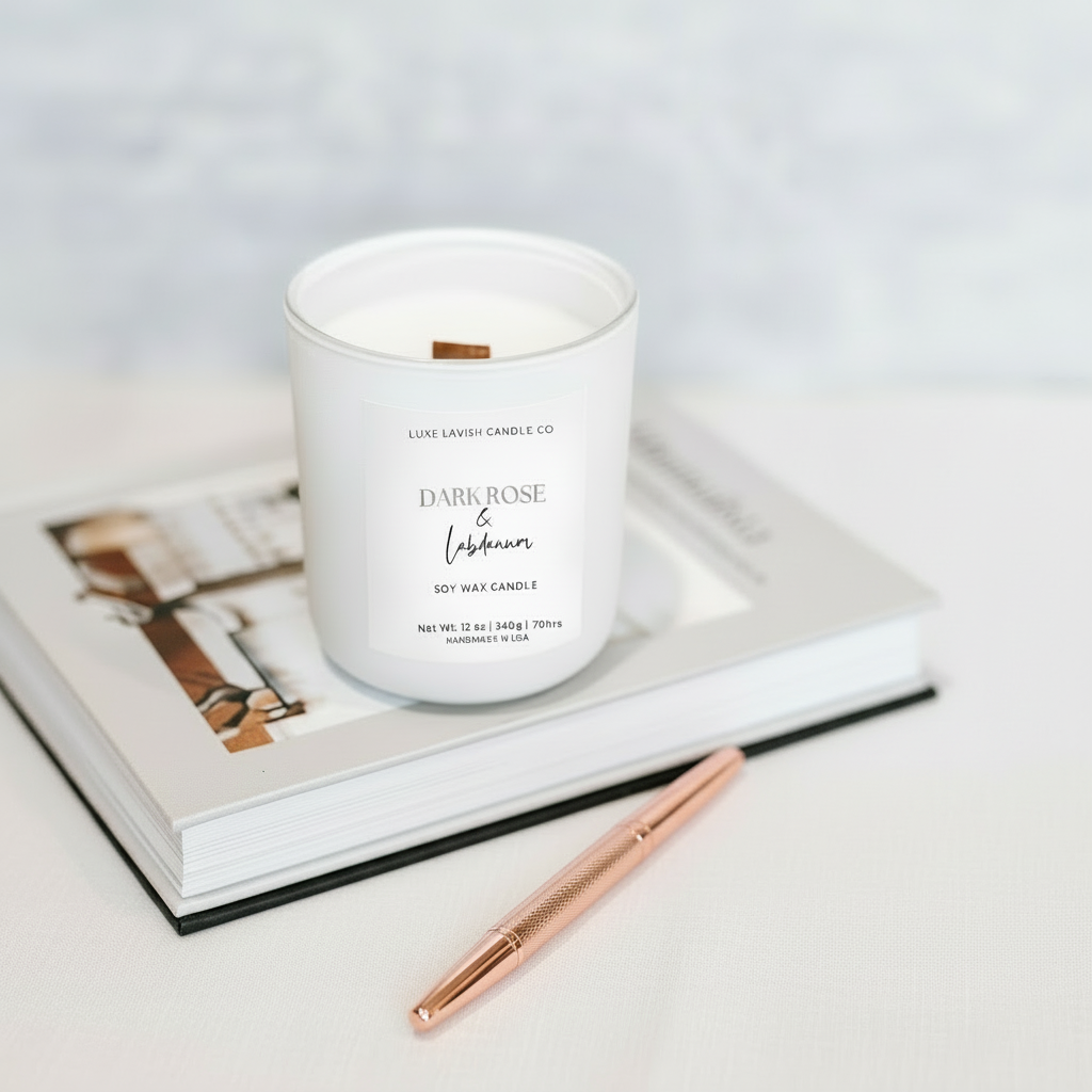 Dark Rose & Labdanum candle with pen